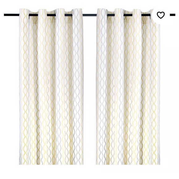 IKEA HENNY RAND Curtains, 1 pair, white/gray yellow, 57x118 " - Picture 1 of 4